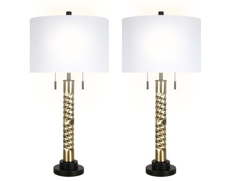 "Twist Elegance" Metal Table Lamp (Set of 2) - Matte Black / Soft Gold