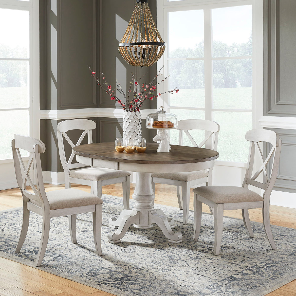 Ocean Isle - 5 Piece Pedestal Table Set - Antique White