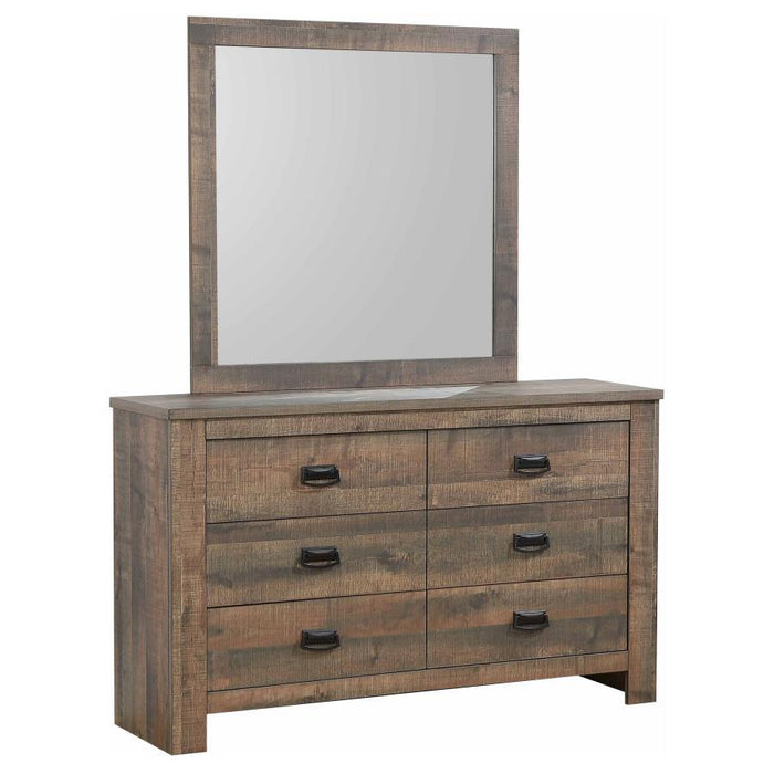 Frederick - 6-Drawer Dresser With Mirror - Weathered Oak