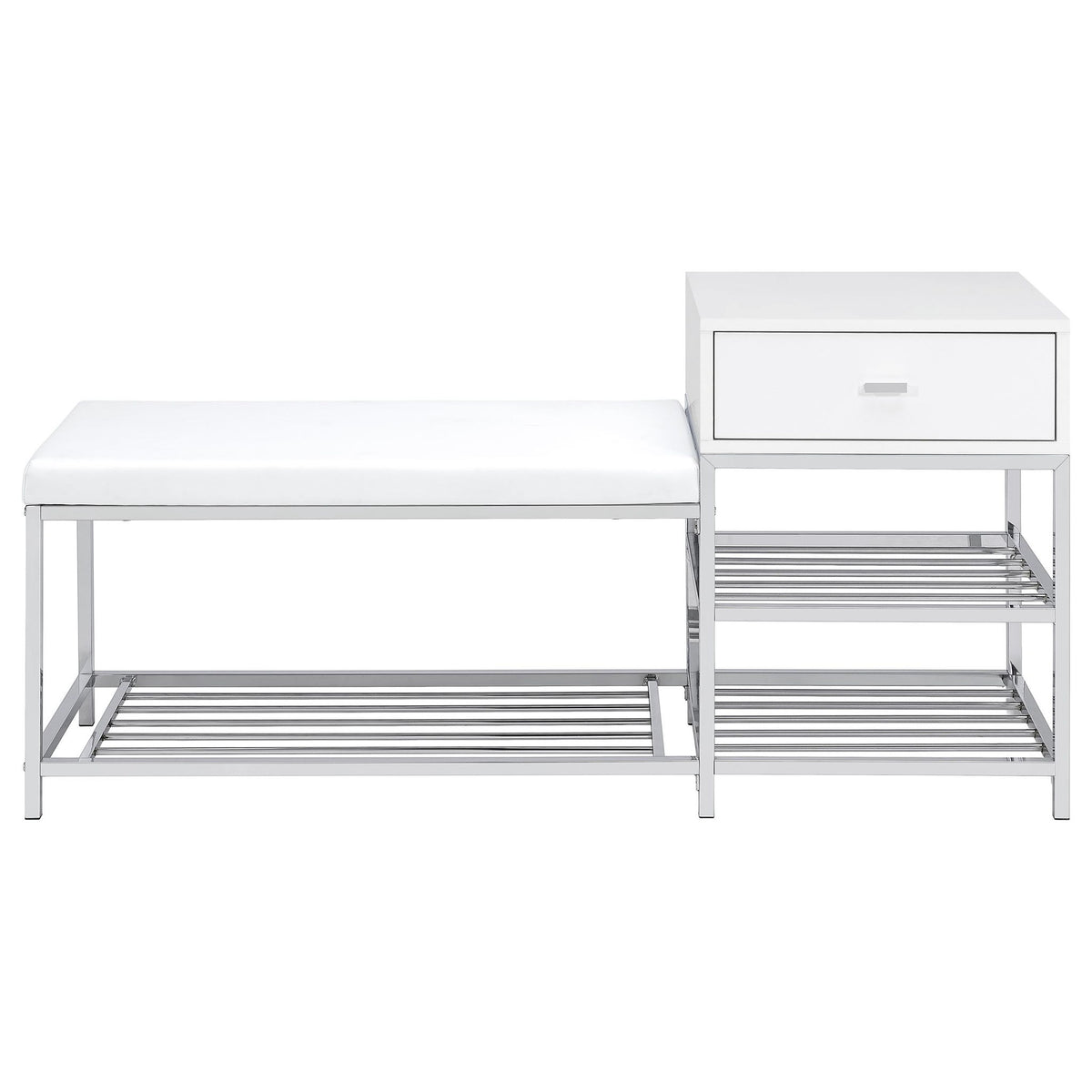 Siega 1-Drawer Shoe Storage Entryway Bench White High Gloss and Chrome