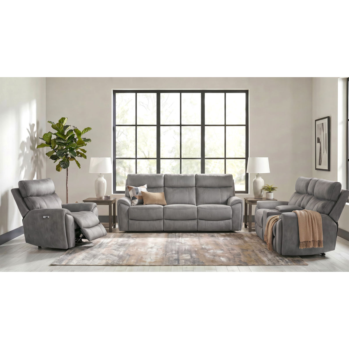 Jackpot - P1 Loveseat With Console - Explore Light Gray