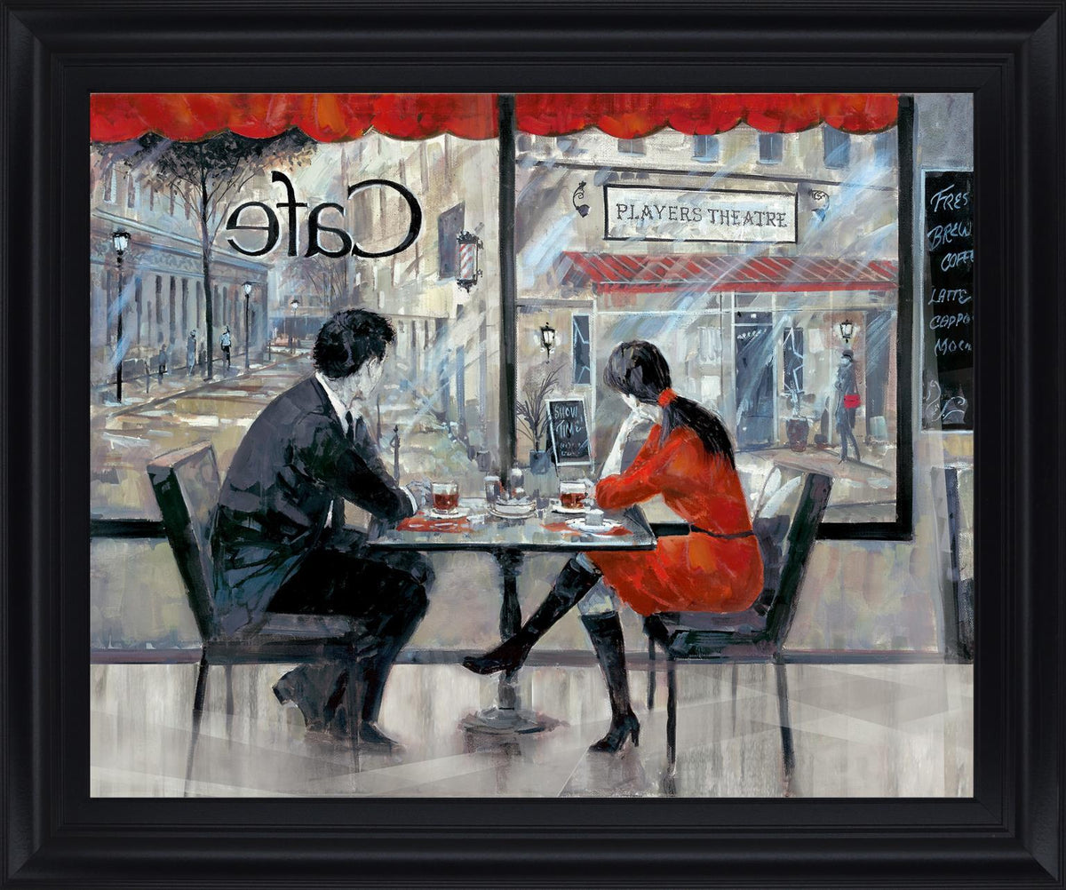 Cafe Conversation - 28" x 34" Framed Wall Art - Dark Gray