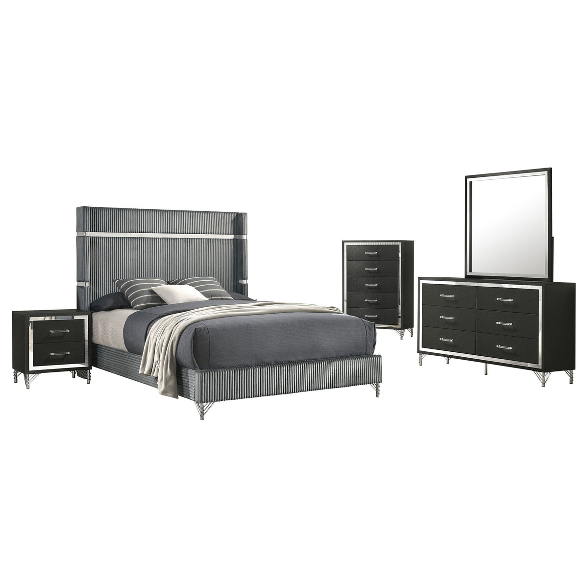 Lucia 5-piece Queen Bedroom Set Grey and Black