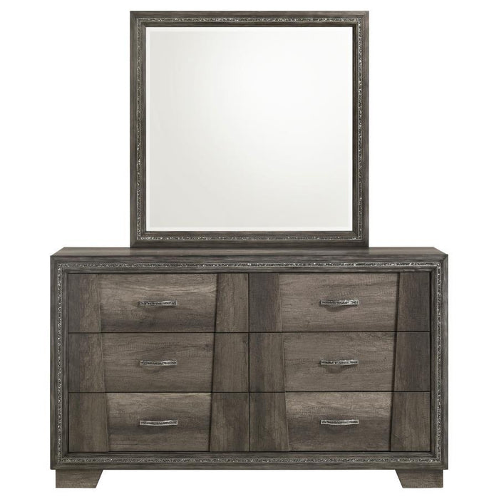 Janine - 6-Drawer Dresser With Mirror - Gray