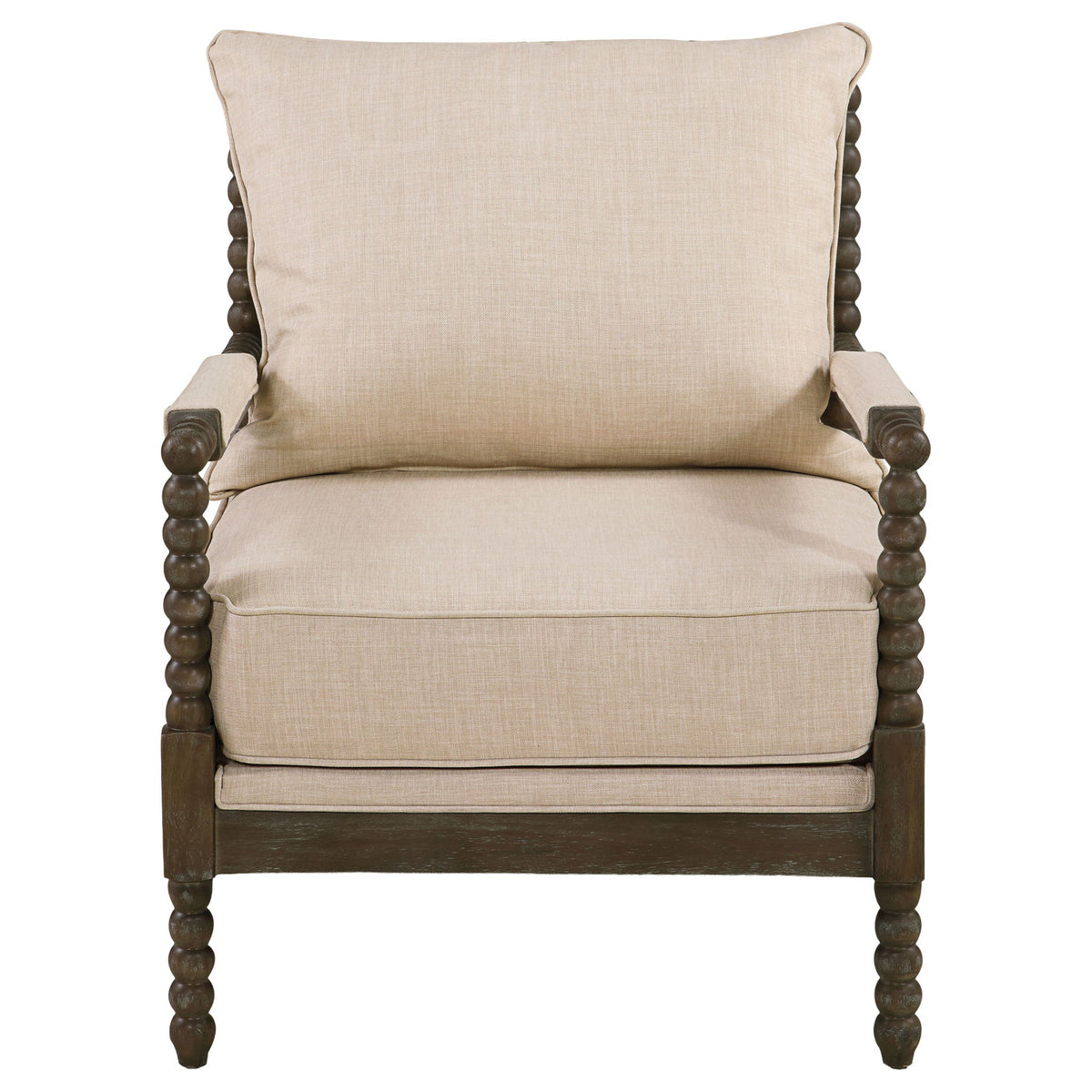 Blanchett Upholstered Bobbin Accent Chair Beige and Distressed Brown
