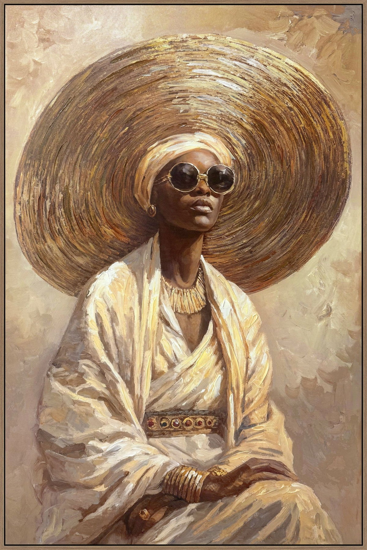 Sunlit Muse I Hand-Embellished Canvas In Frame - Beige / Brown