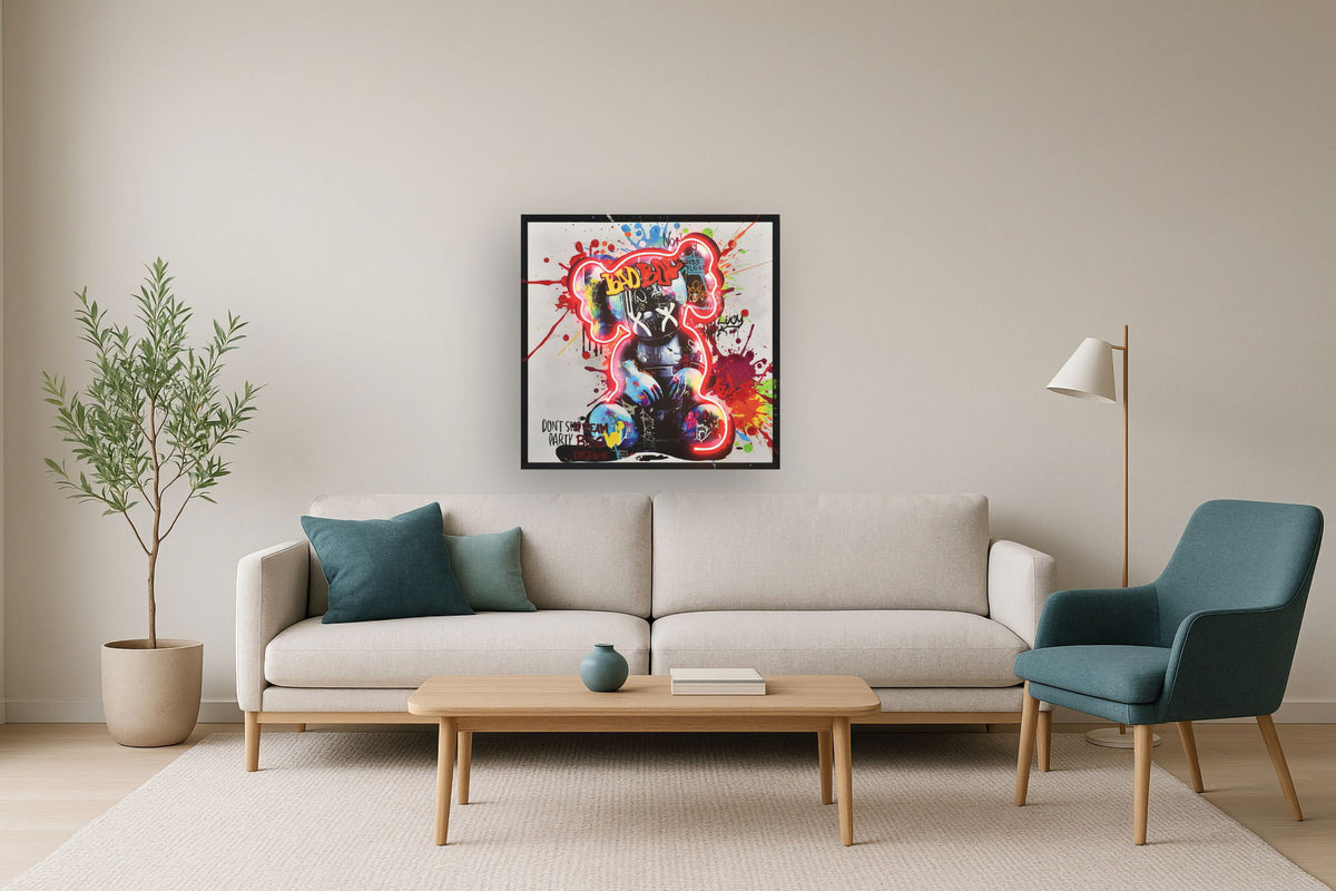 Rebel Splash Bear - 33" x 33" Framed Wall Art - Red