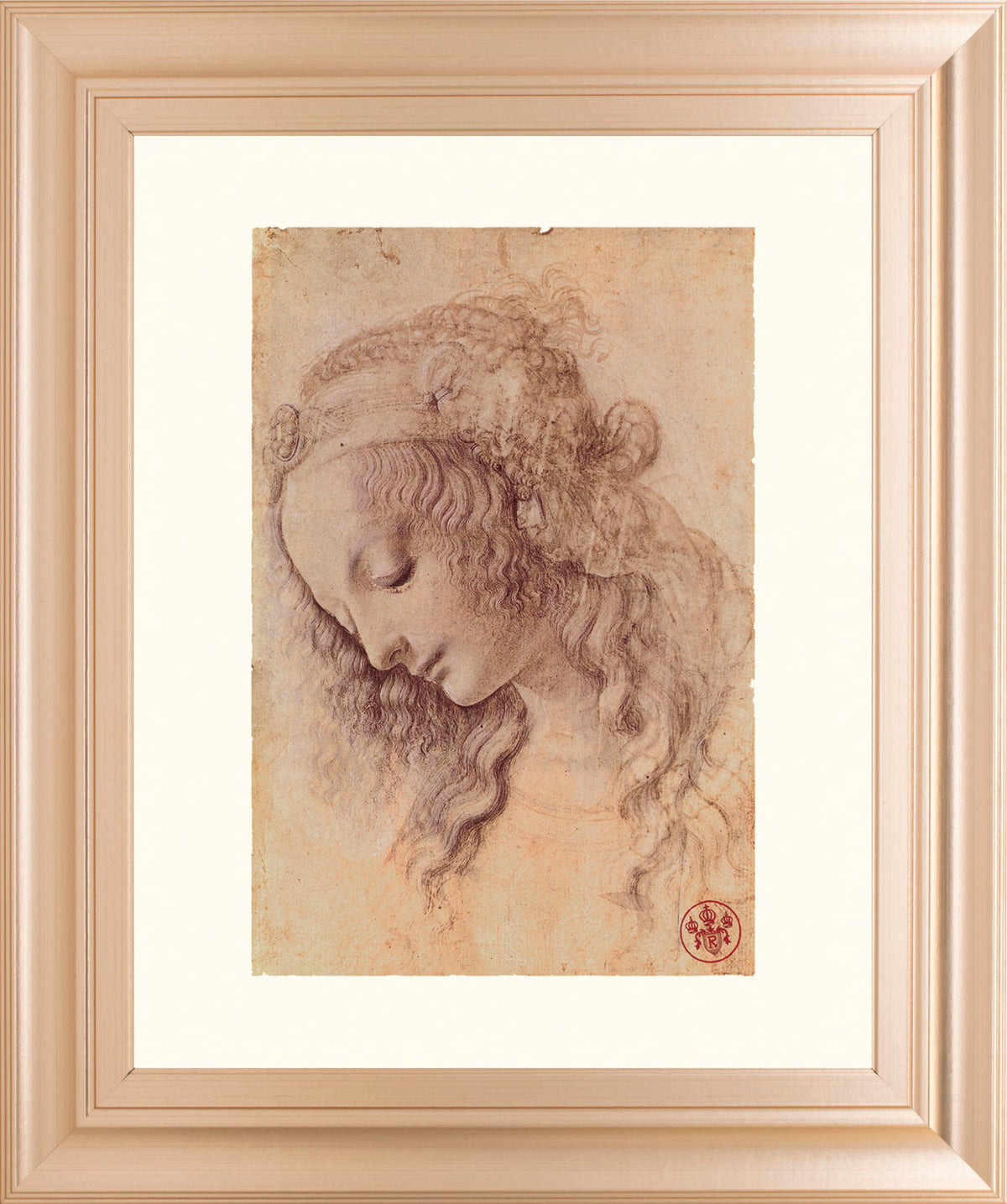 Testa Di Donna Di Profilo By Leonardo Da Vinci - Framed Print Wall Art - Light Brown