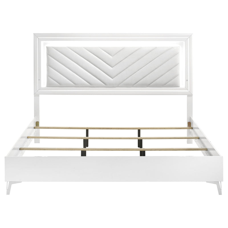 Cassia Eastern King LED Panel Bed White High Gloss