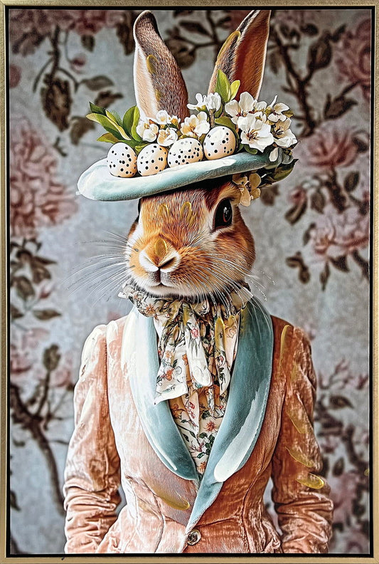 Garden Hare I Hand-Embellished Canvas In Frame - Antique Gold / Blush