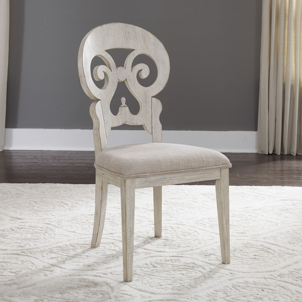 Farmhouse Reimagined - Splat Back Side Chair - Antique White / Chestnut Tops