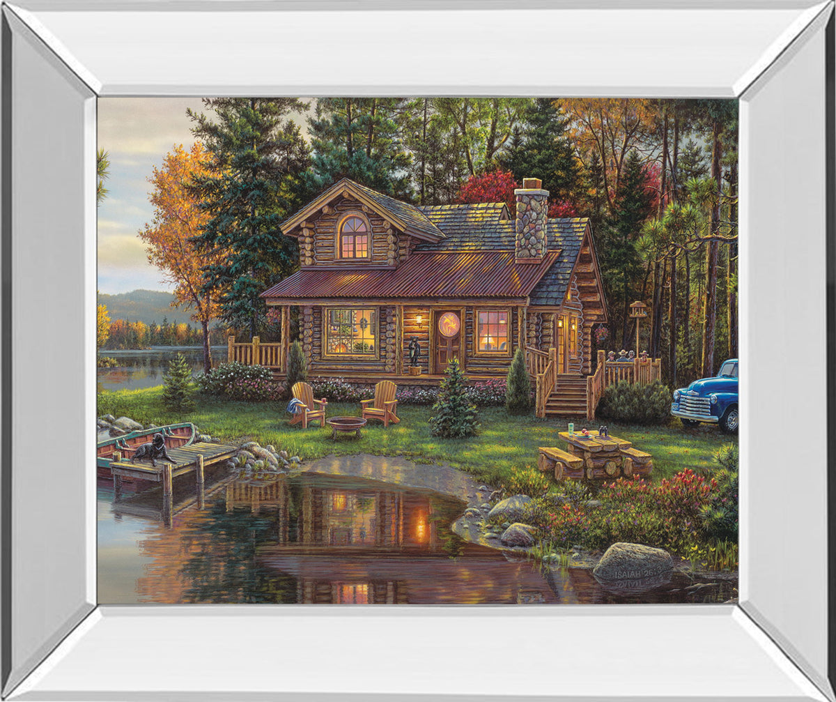 Mirrored Frame Peace Like A River Cabin By Kim Norlien - Green