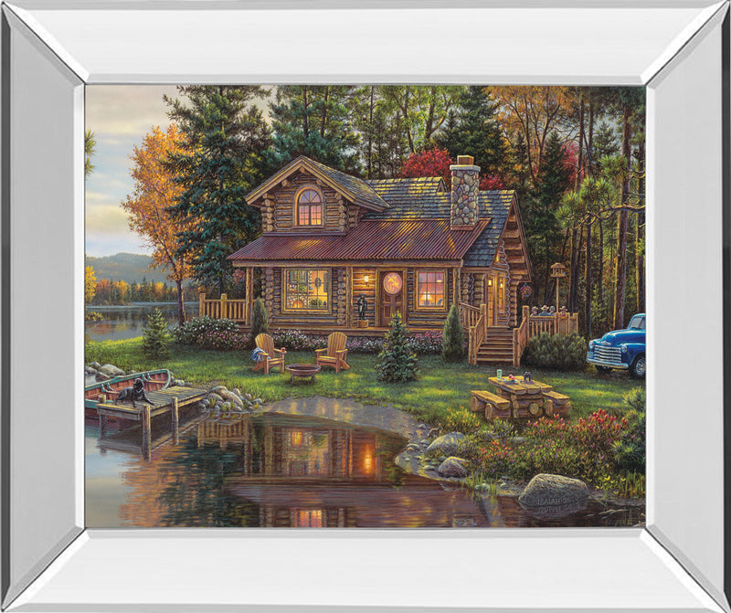 Mirrored Frame Peace Like A River Cabin By Kim Norlien - Green