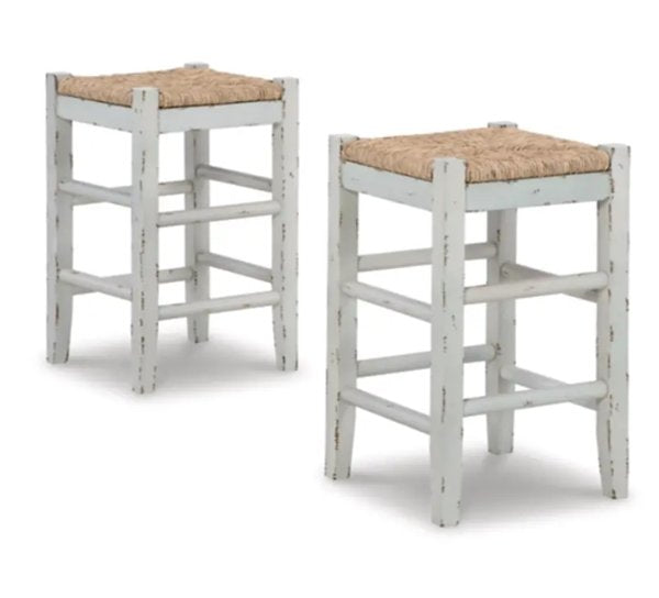 Clearance: Rush-Seat Counter Stools, Distressed White (Set of 2)