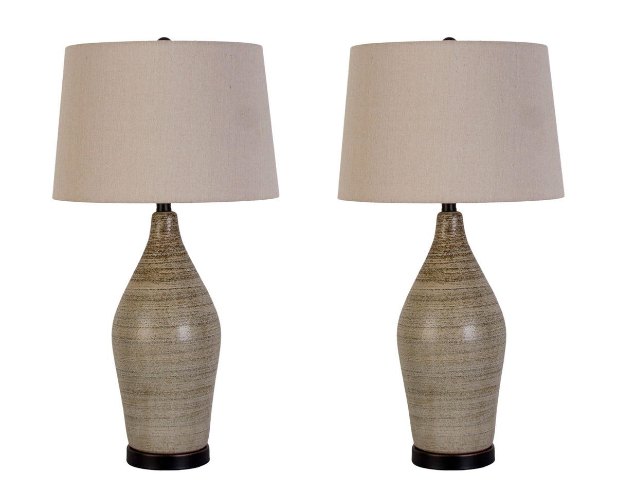 "Serene Stone" Ceramic Table Lamp (Set of 2) - Natural Finishes/Matte Black