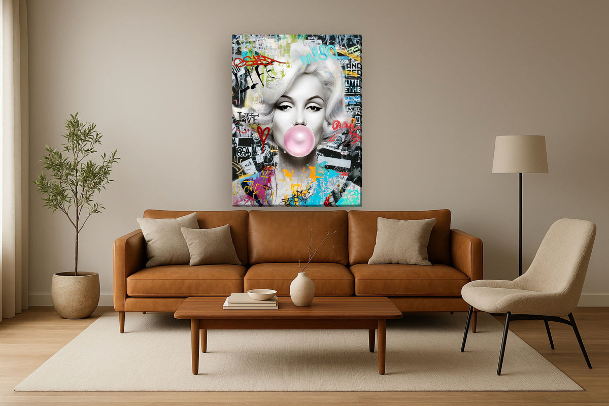 Graffiti Bubble Icon - 36" x 48" Framed Wall Art - Pink