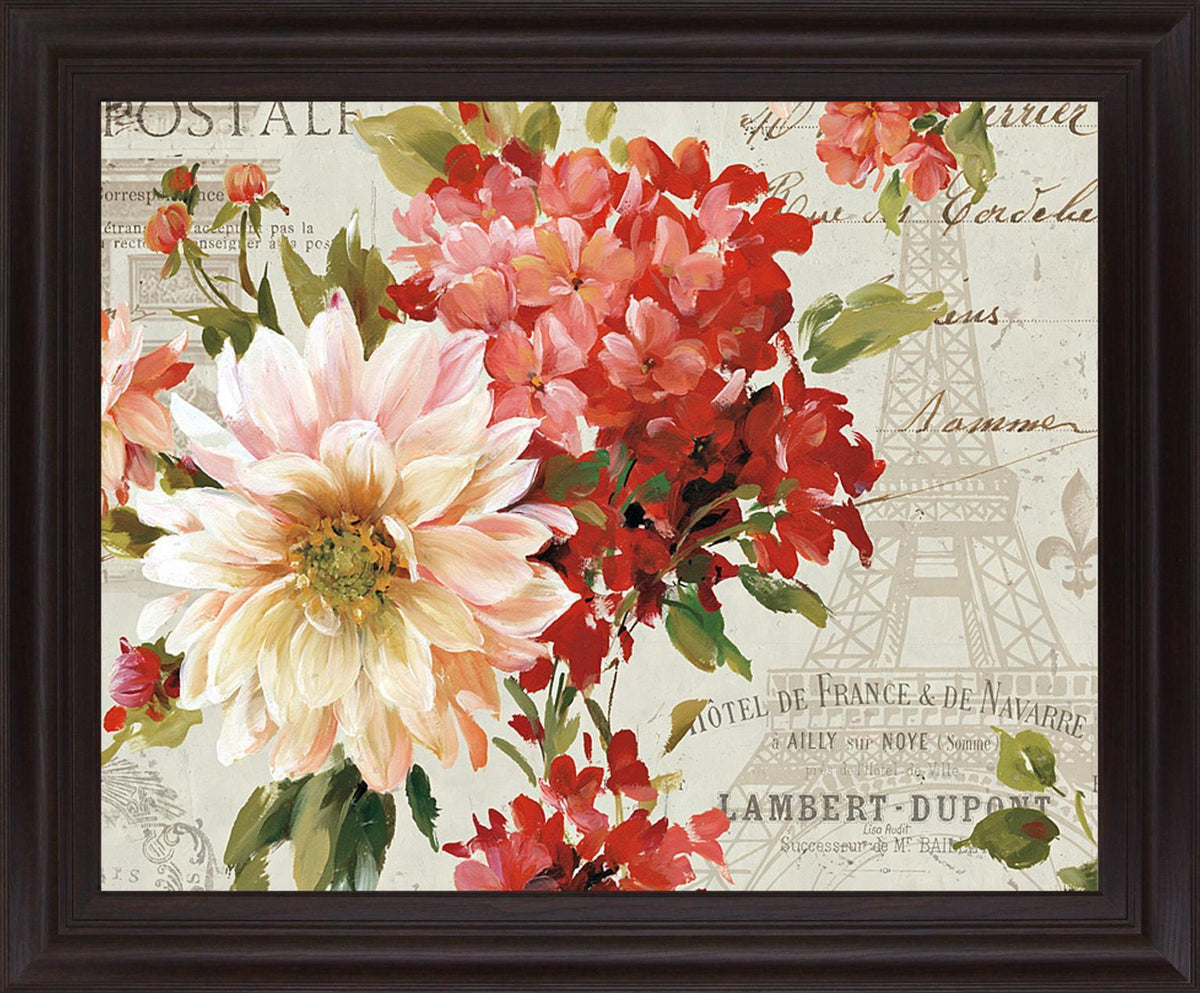 Blushing Parisian Petals - 28" x 34" Framed Wall Art - Red