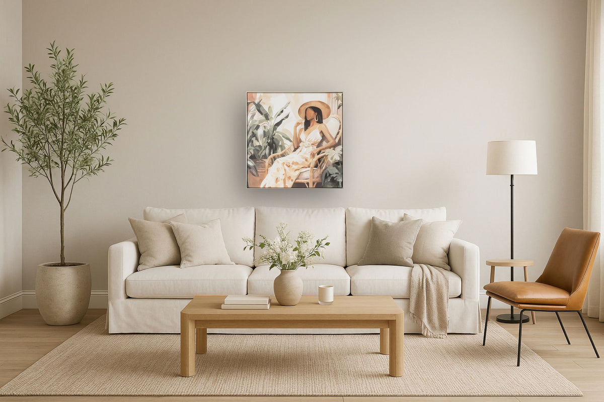Sunlit Veranda Muse - 33" x 33" Framed Wall Art - Beige