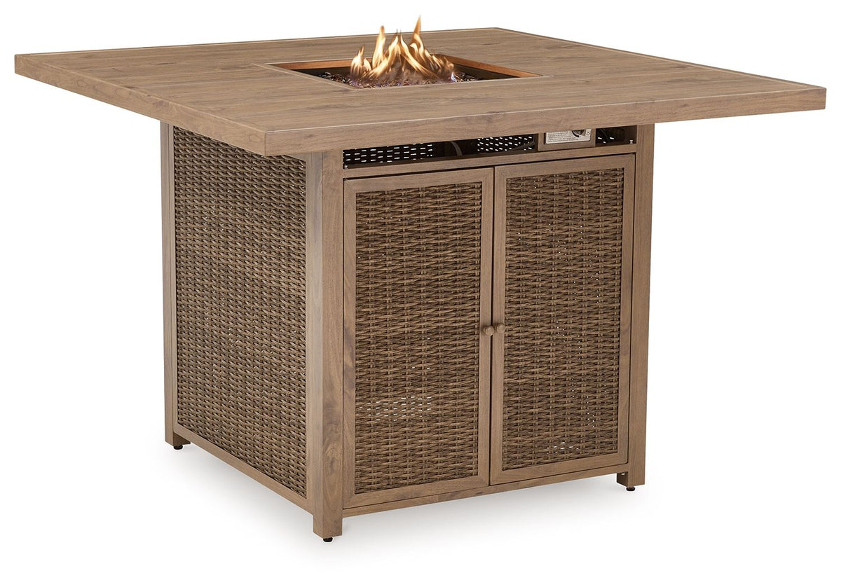 Walton Bridge - Square Bar Table With Fire Pit - Driftwood