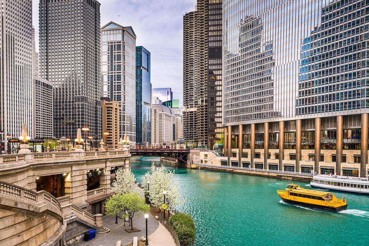 Tempered Glass With Foil - Chicago River - Silver