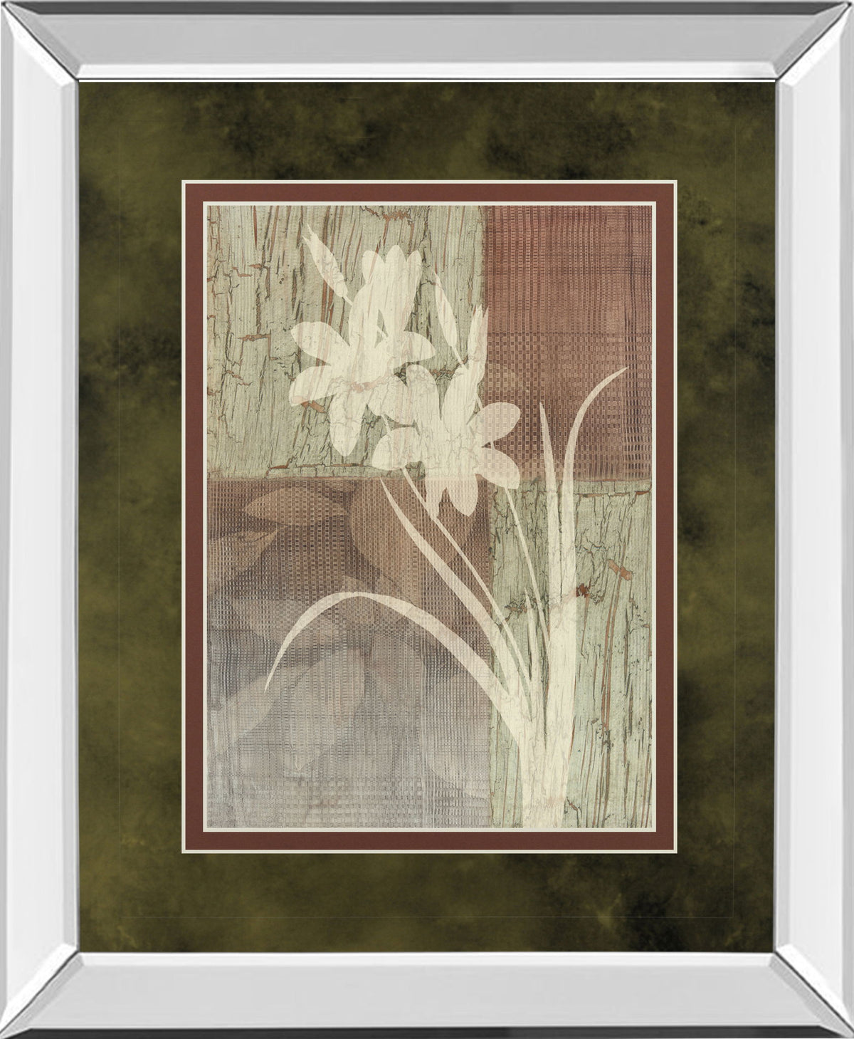 Lily Silhouette By Various - Mirror Framed Print Wall Art - Light Brown