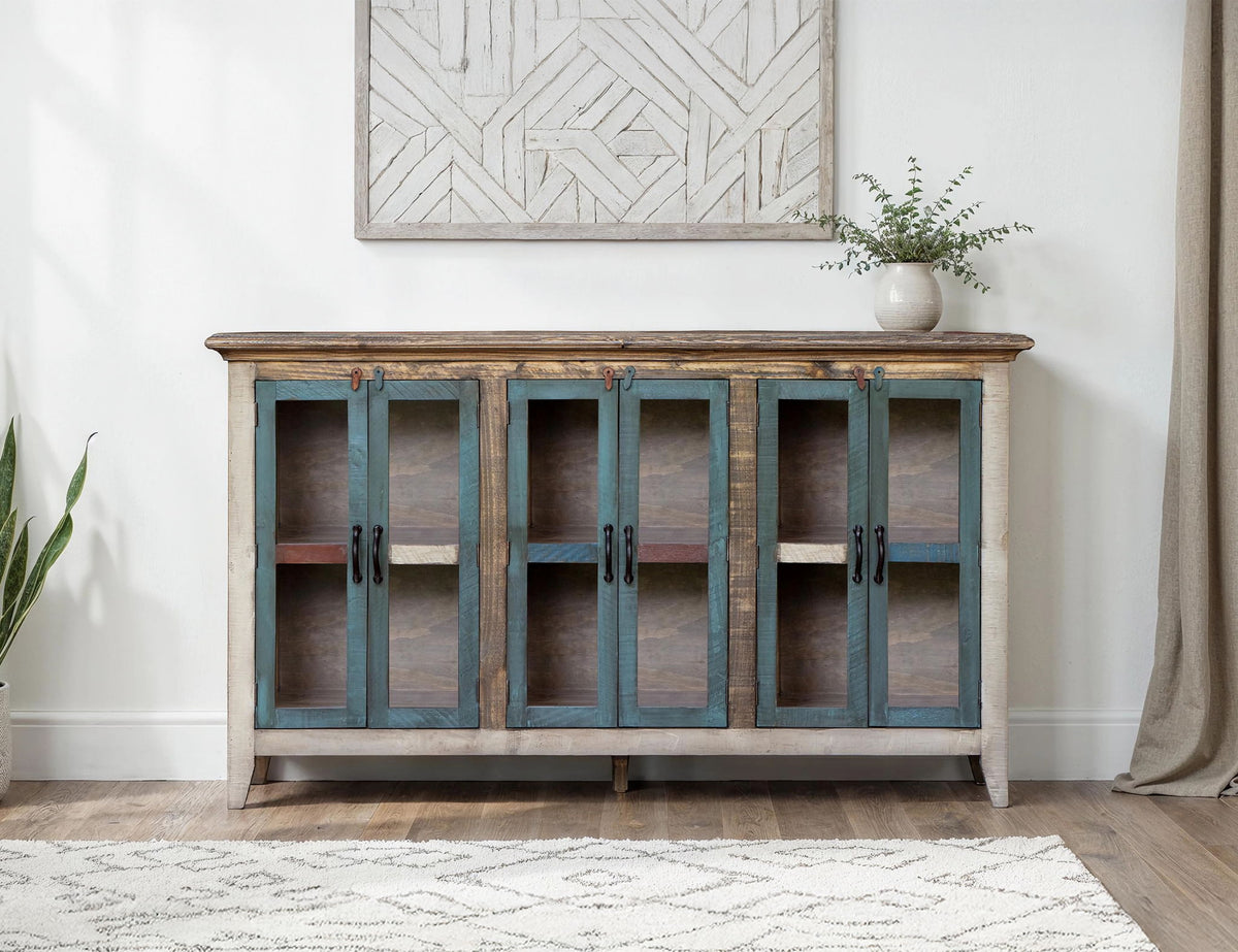 Antique - Glass Console 6 Glass Doors - Multicolor