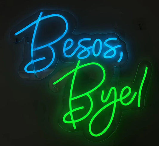 "Besos, Bye!" LED Neon On Acrylic - Blue / Green