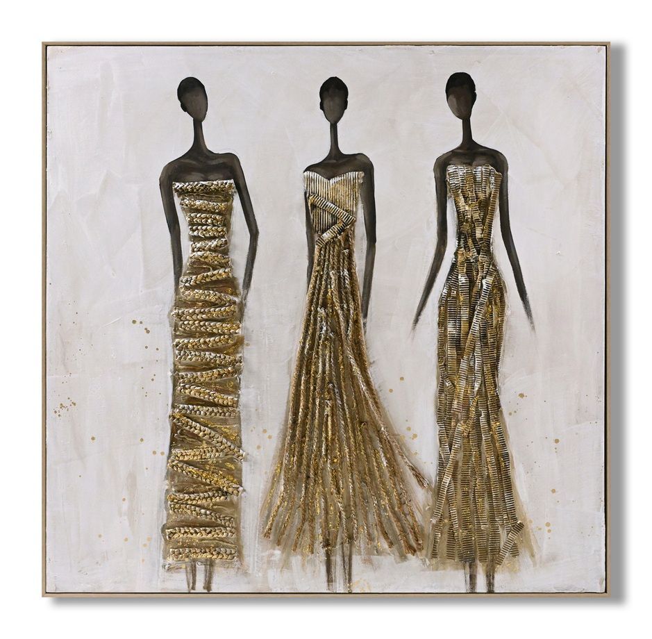 Golden Silhouette Trio - 40" x 40" Framed Wall Art - Beige