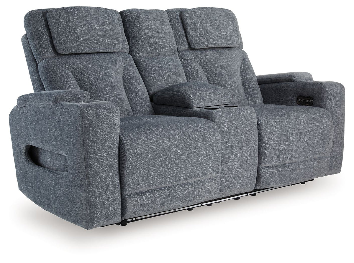 Studio Cave - Power Reclining Loveseat with Console - Steel