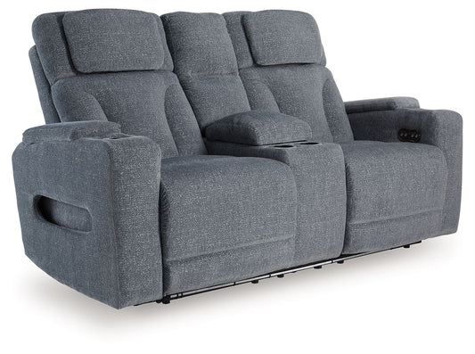 Studio Cave - Power Reclining Loveseat with Console - Steel