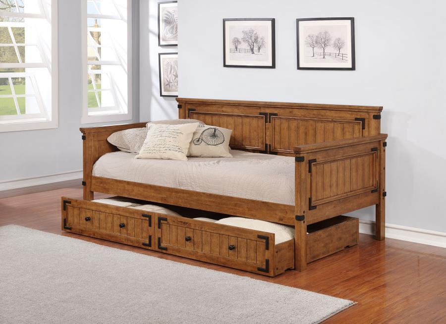 Oakdale - Wood Twin Daybed with Trundle - Rustic Honey