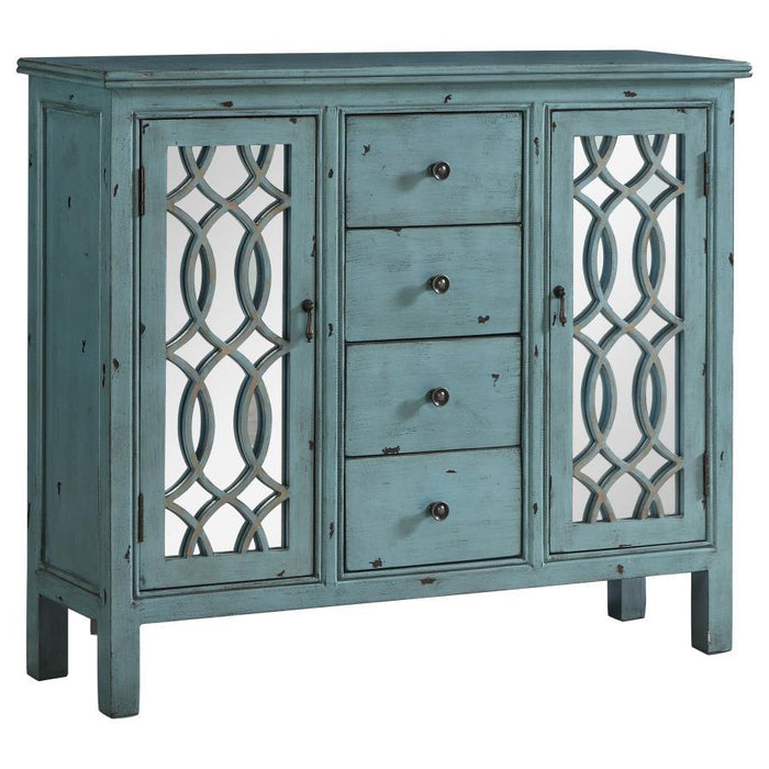 Rue - 4-Drawer Wood Trellis Accent Storage Cabinet - Blue