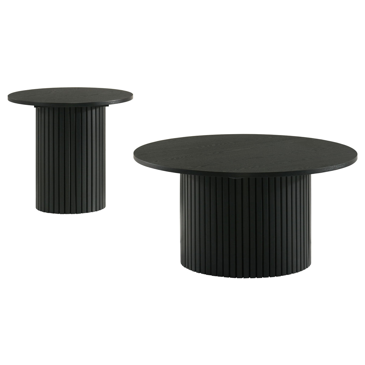 Hamlyn 2-piece Round Fluted Coffee and End Table Set Black