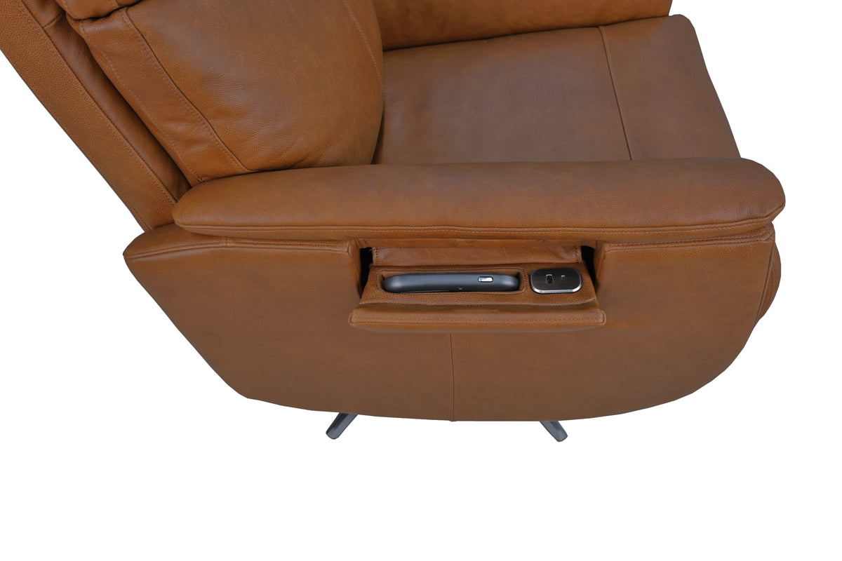 Flexsteel Cove Power Swivel Recliner with Power Headrest, Lumbar, Heat, & Massage