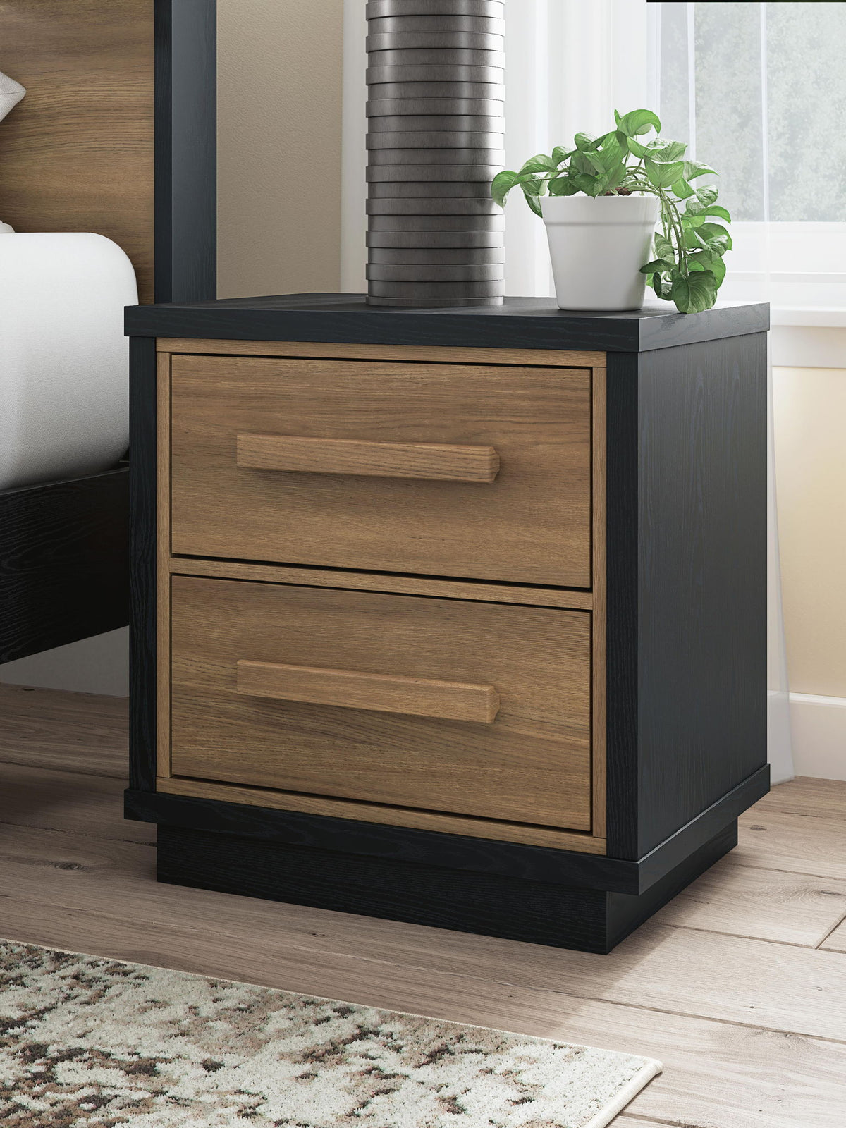 Kozmour - Two Drawer Night Stand - Black / Brown