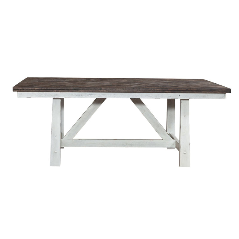 Farmhouse - Fixed Top Trestle Table - Two Tone White / Wood Tone