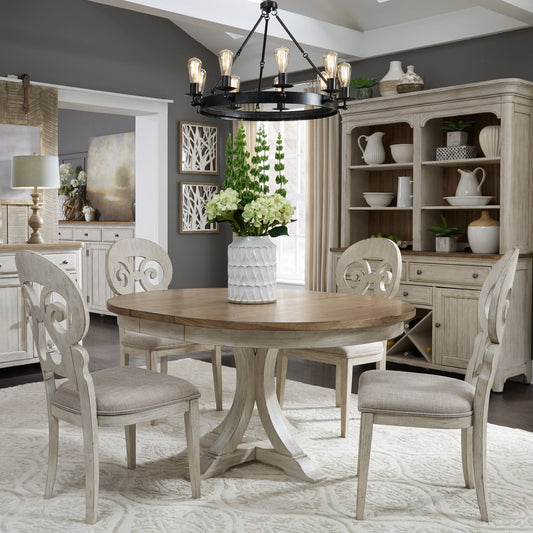 Farmhouse Reimagined - Pedestal Table - Antique White / Chestnut Tops
