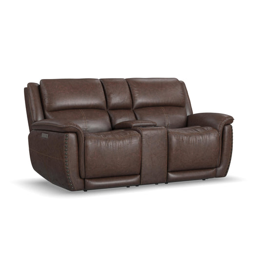 Flexsteel Beau Power Reclining Loveseat with Console & Power Headrests