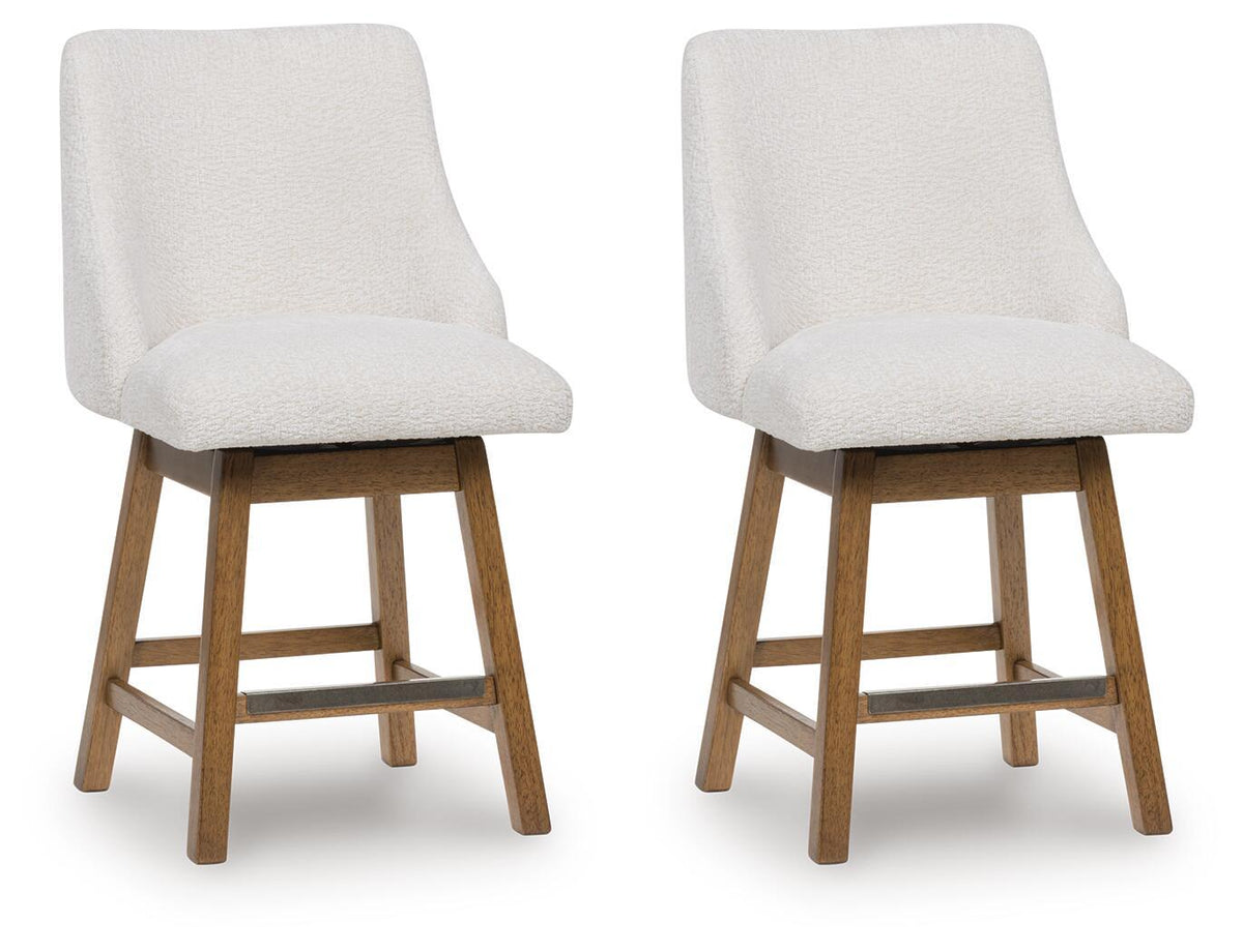 Cabalynn - Upholstered Swivel Barstool (Set of 2) - Oatmeal / Light Brown