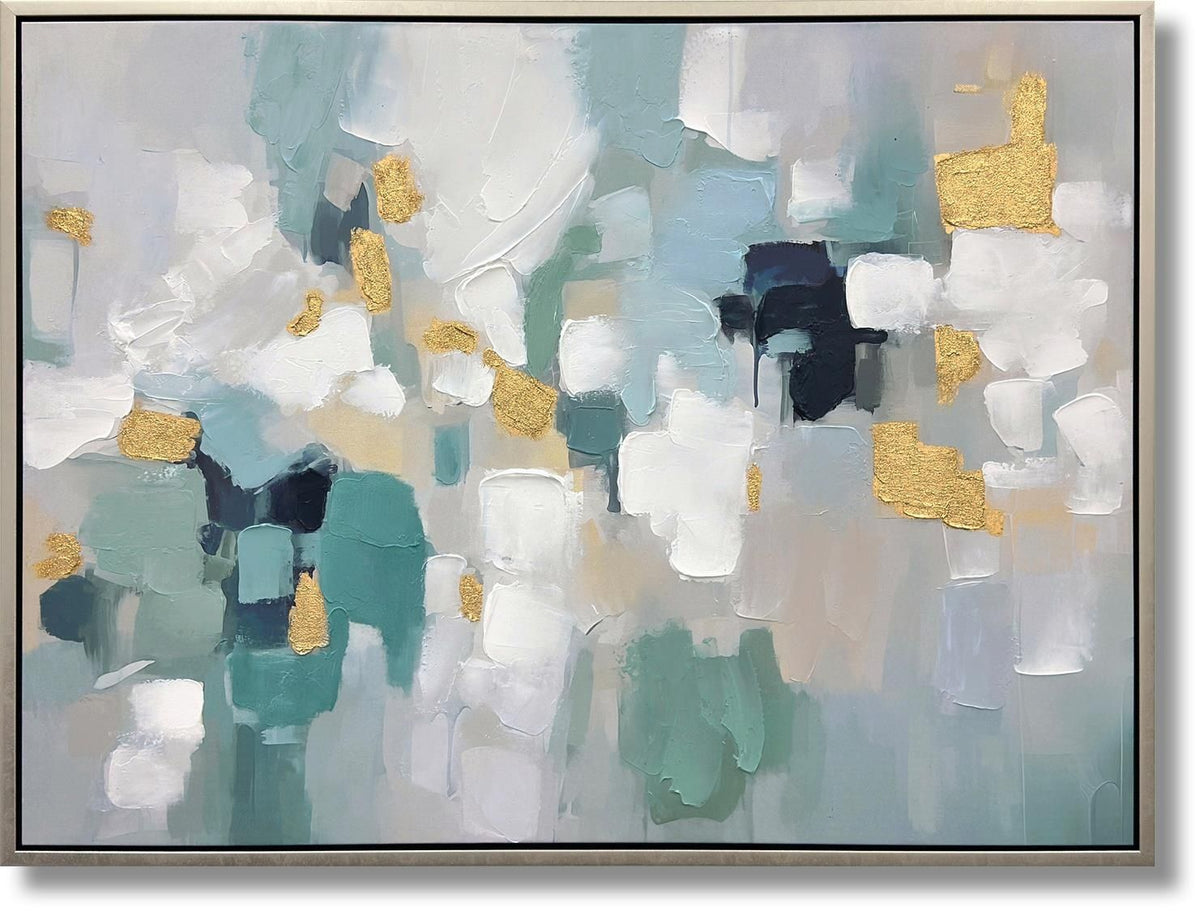 Golden Mist Mosaic - 35" x 47" Framed Wall Art - Blue