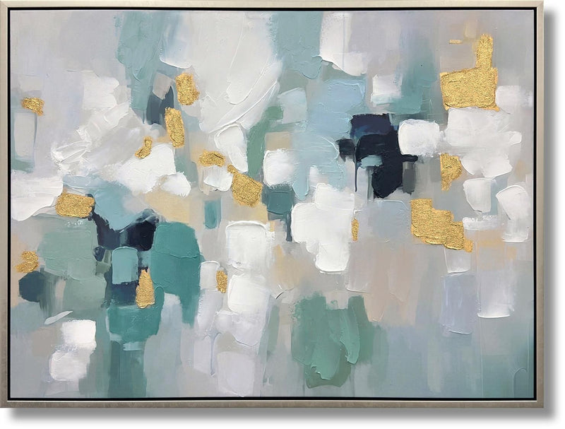 Golden Mist Mosaic - 35" x 47" Framed Wall Art - Blue