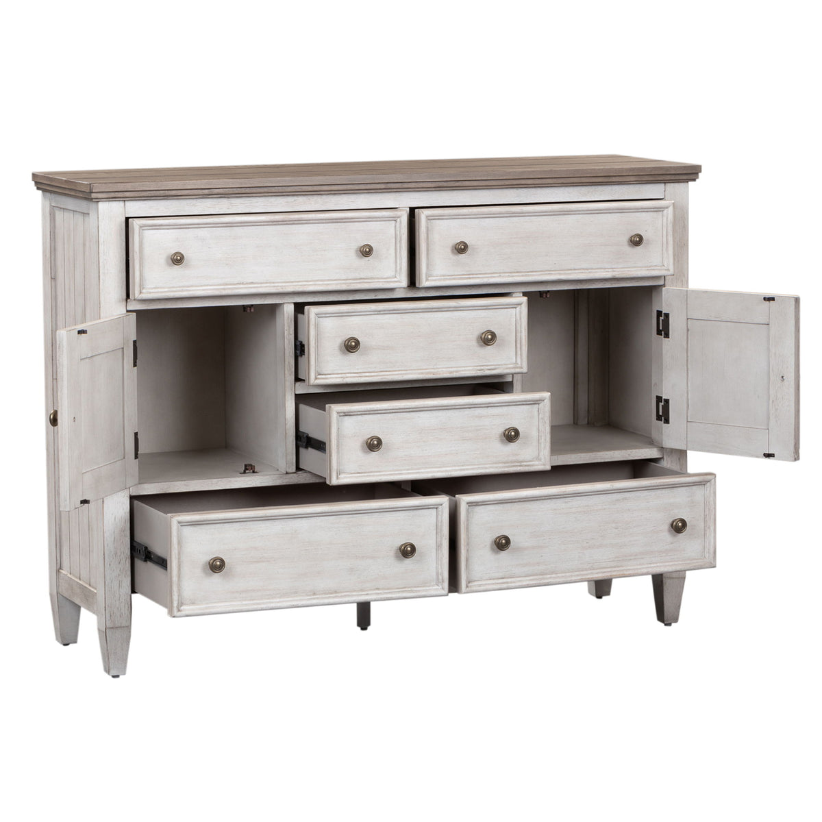 Heartland - 2 Door 6 Drawer Chesser - Antique White / Tobacco Tops