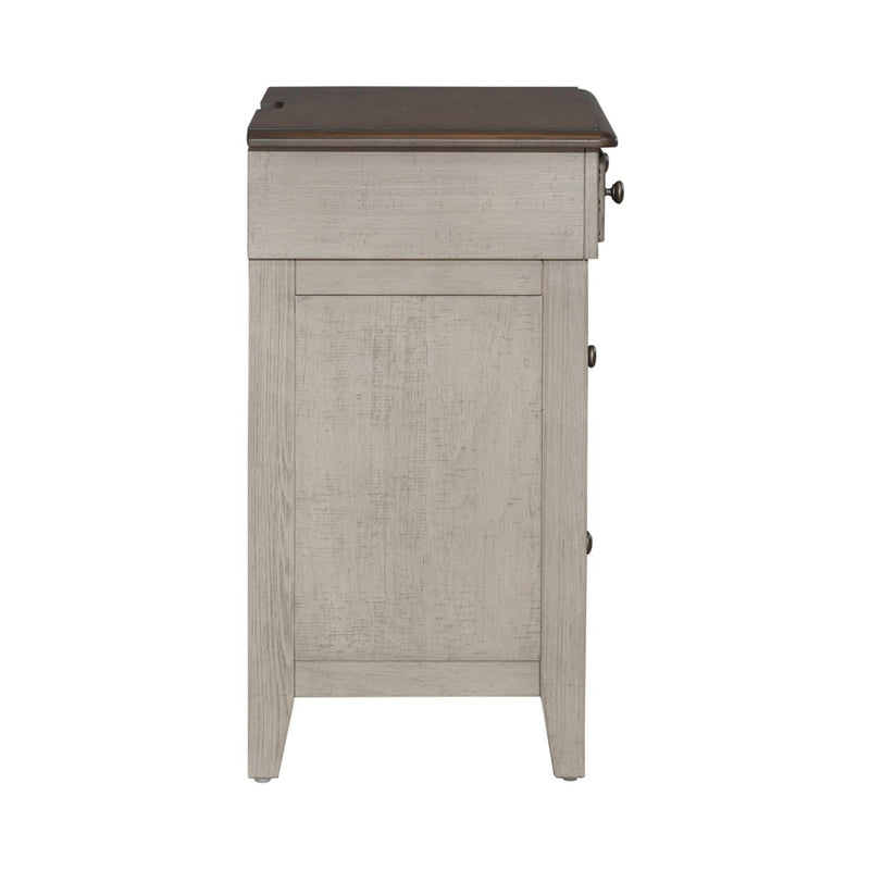 Ivy Hollow - 3 Drawer Bedside Chest With Charging Station - Weathered Linen / Dusty Taupe