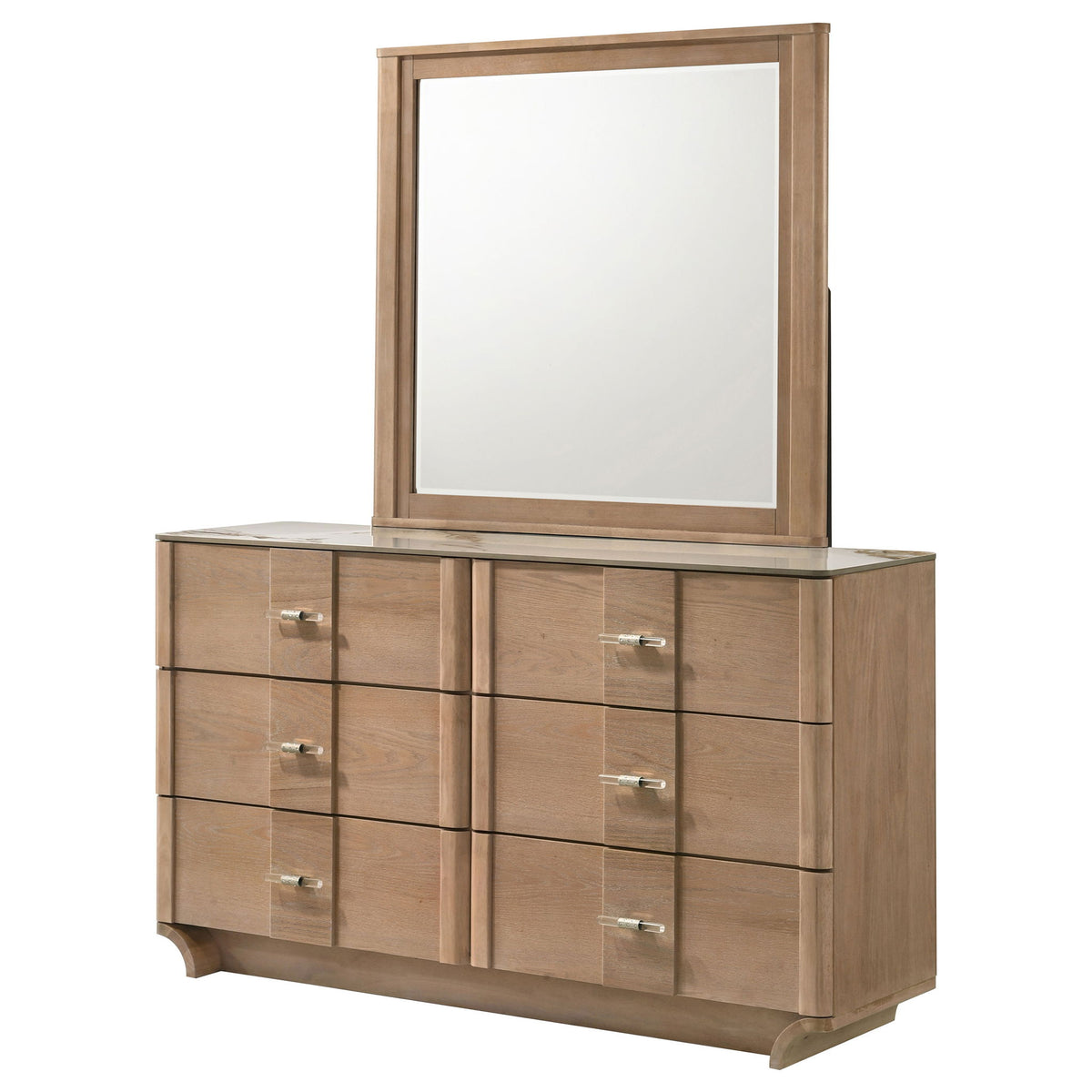 Leanne 6-drawer Sinter Stone Top Dresser and Mirror Light Oak
