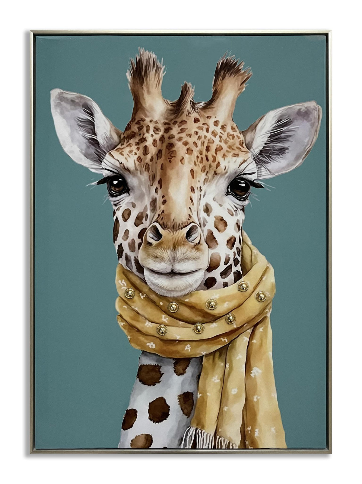Playful Giraffe Portrait - 21" x 29" Framed Wall Art - Blue
