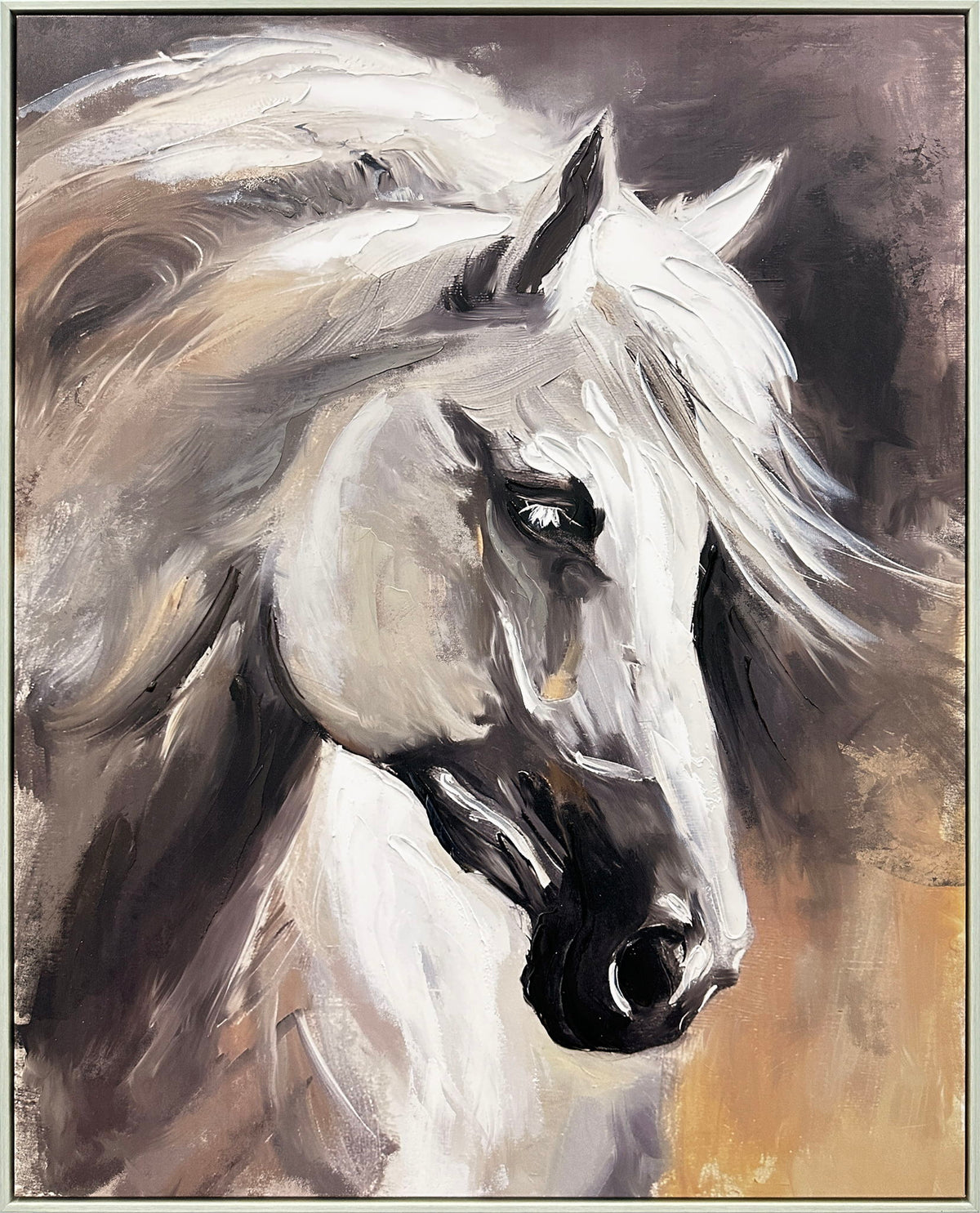 "Graceful Equine" Hand-Embellished Canvas In Frame - Gray / Black / White