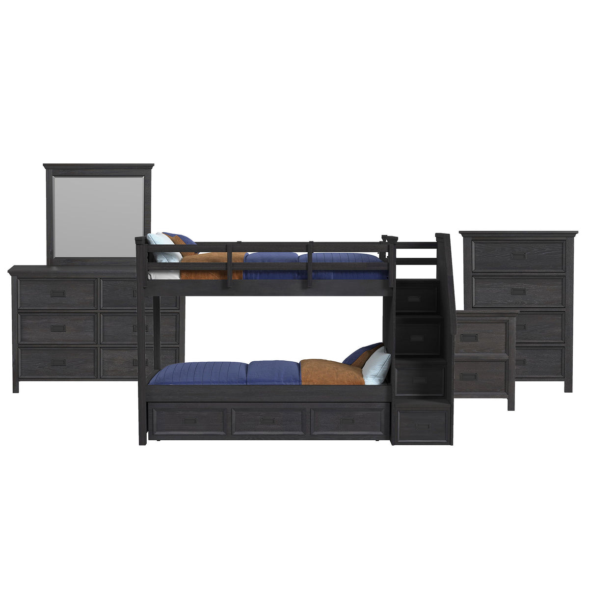 Hampton Kids - Bunk With Staircase And Trundle Bedroom Set