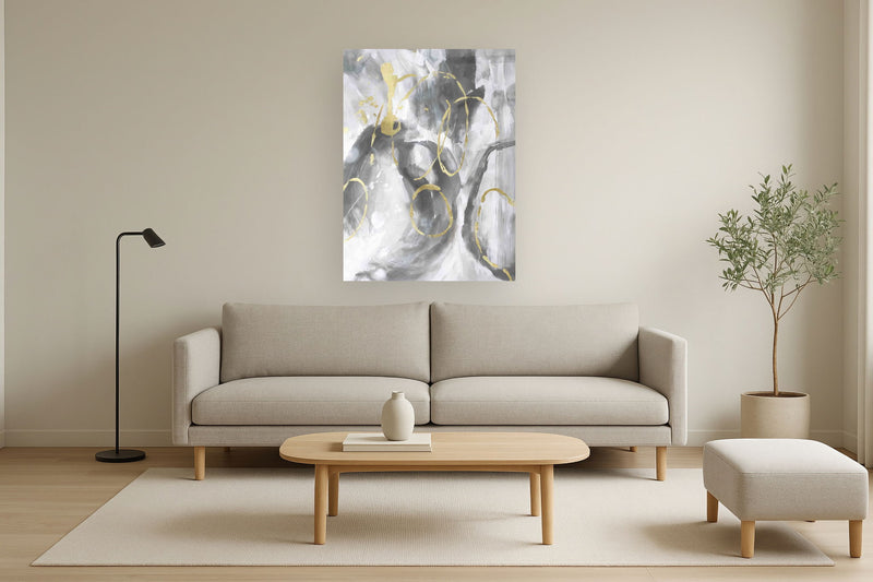 Floating Tempered Glass With Foil Splash In Gold Circles - Gray
