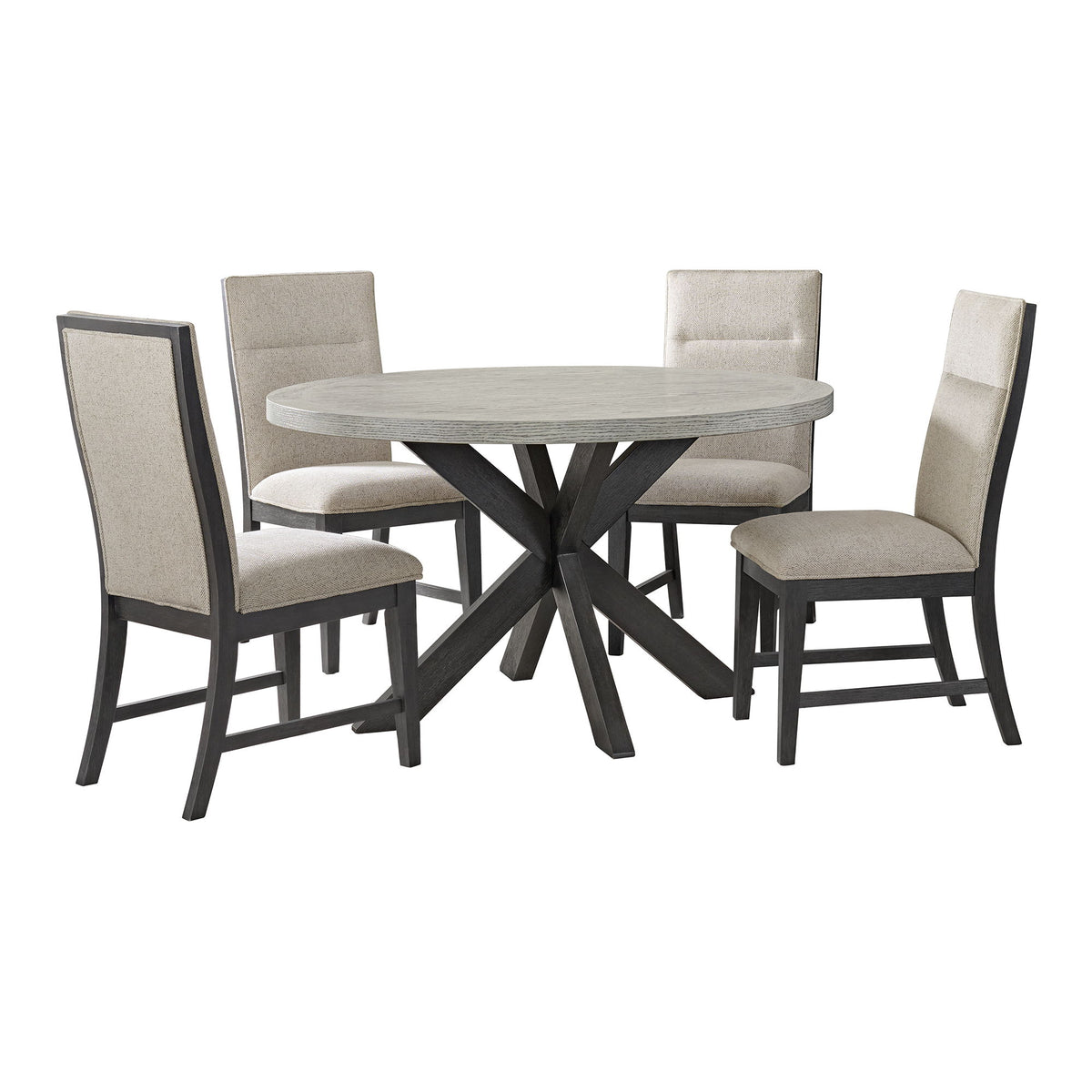 Axel - 5 Piece Standard Height Dining Set (Round Table And Four Fabric Chairs) - Espresso / Light Gray