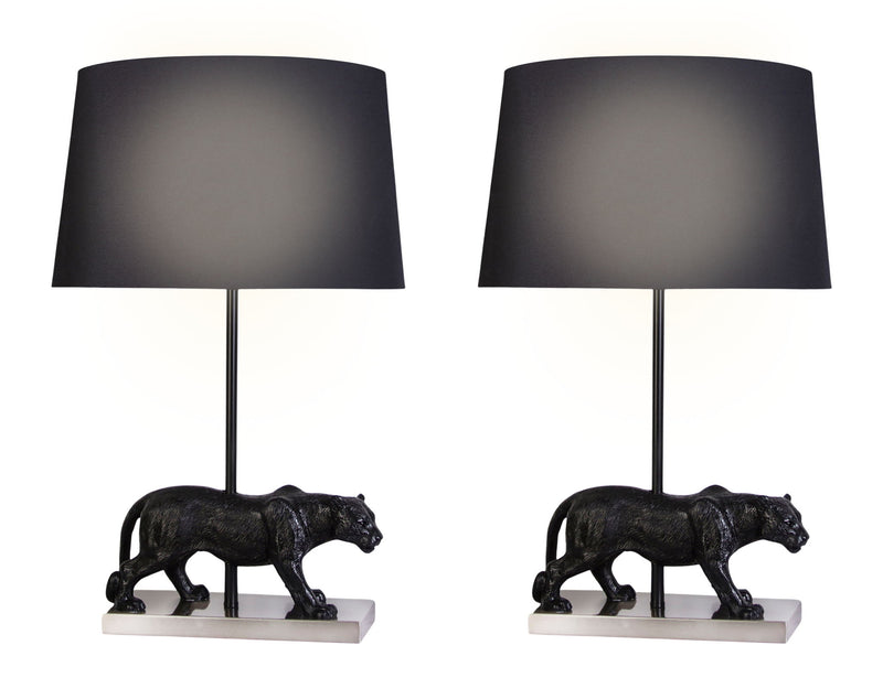 "Panther Noir" Resin Table Lamp (Set of 2) - Black Resin/Pn On Metal